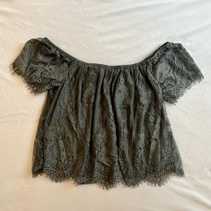 AEO Olive Lace Off The Shoulder Shirt